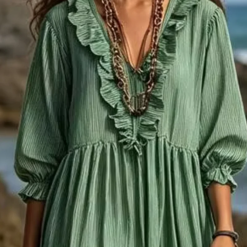 Women Summer Long Dress, Slimming 3/4 Sleeve Ruffle V Neck Maxi Dress, Casual Loose Fit Flowy Sundress
Women Summer Long Dress, Slimming 3/4 Sleeve Ruffle V Neck Maxi Dress, Casual Loose Fit Flowy Sundress