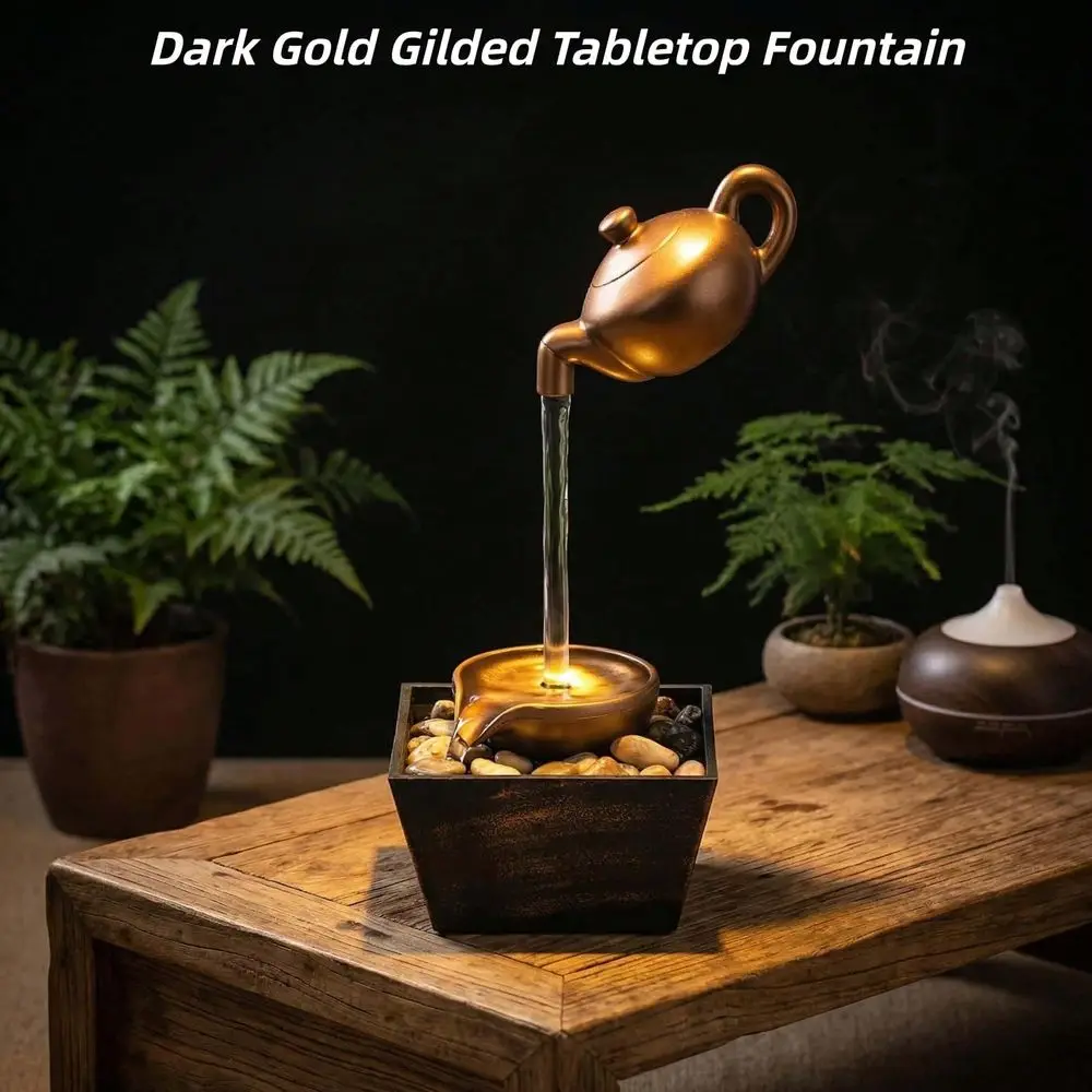 USBPowered Floating Teapot Tabletop Water Fountain Dark Gold Gilded Design With LED Light Pebble Landscape, Soothing Flow For R
USBPowered Floating Teapot Tabletop Water Fountain Dark Gold Gilded Design With LED Light Pebble Landscape, Soothing Flow For R