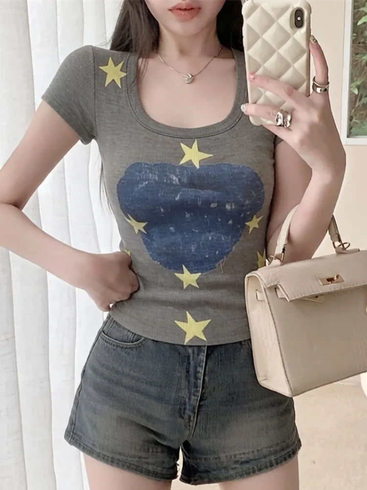 Summer New Style Women's Casual Printed U-Neck Short Sleeve T-Shirt Slim Fit Base Layer Short Top Fashionable And Comfortable
Summer New Style Women's Casual Printed U-Neck Short Sleeve T-Shirt Slim Fit Base Layer Short Top Fashionable And Comfortable