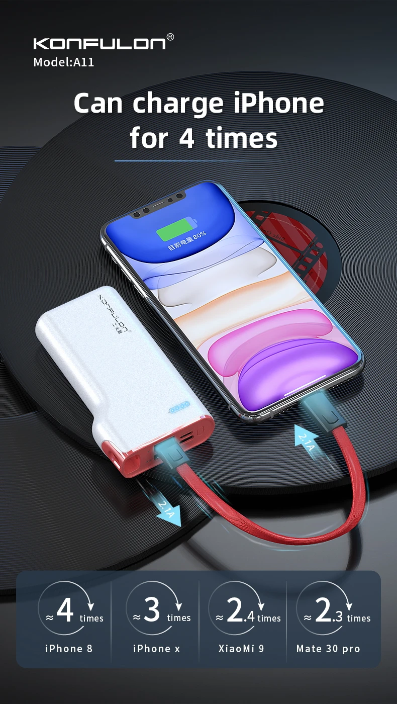 KONFULON 10000mAh Powe Bank Portable Small Size Build In Type C Cable Powerbanks Camping Spare Auxiliary Batteries For Xiaomi
KONFULON 10000mAh Powe Bank Portable Small Size Build In Type C Cable Powerbanks Camping Spare Auxiliary Batteries For Xiaomi
