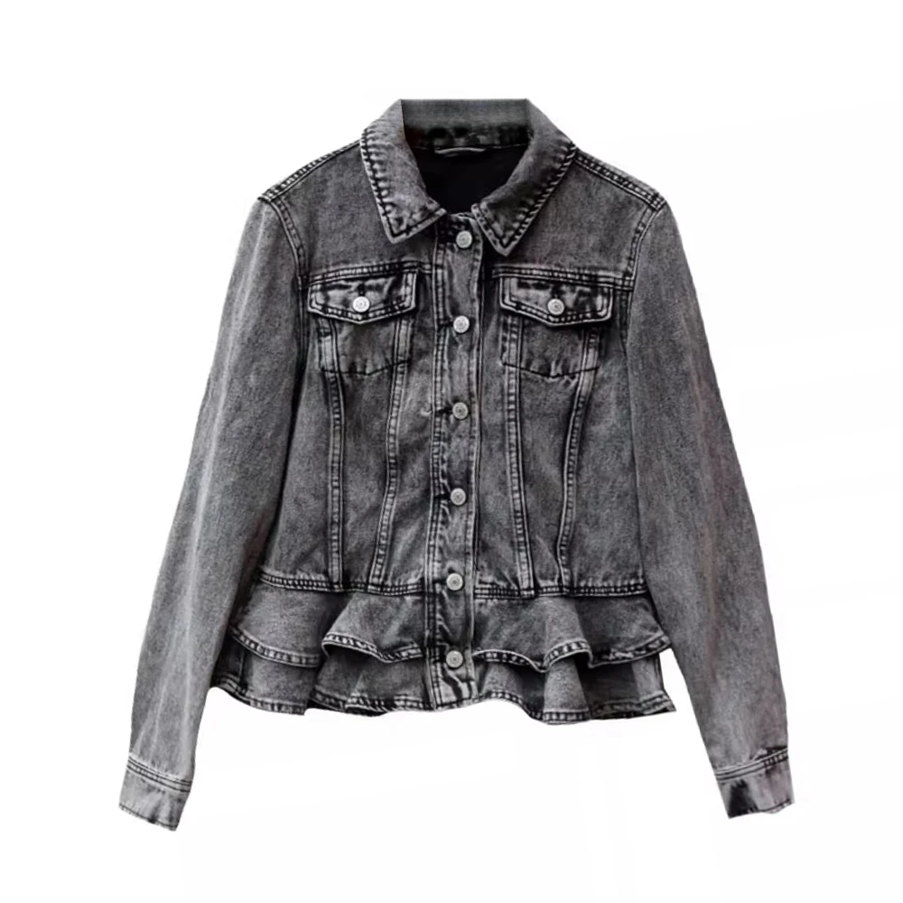 New Patchwork Ruffle Women's Denim Jacket Grey Lapel Long Sleeve Tunic Streetwear Coats Korean Fashion Shirt Tops Female Clothes
New Patchwork Ruffle Women's Denim Jacket Grey Lapel Long Sleeve Tunic Streetwear Coats Korean Fashion Shirt Tops Female Clothes