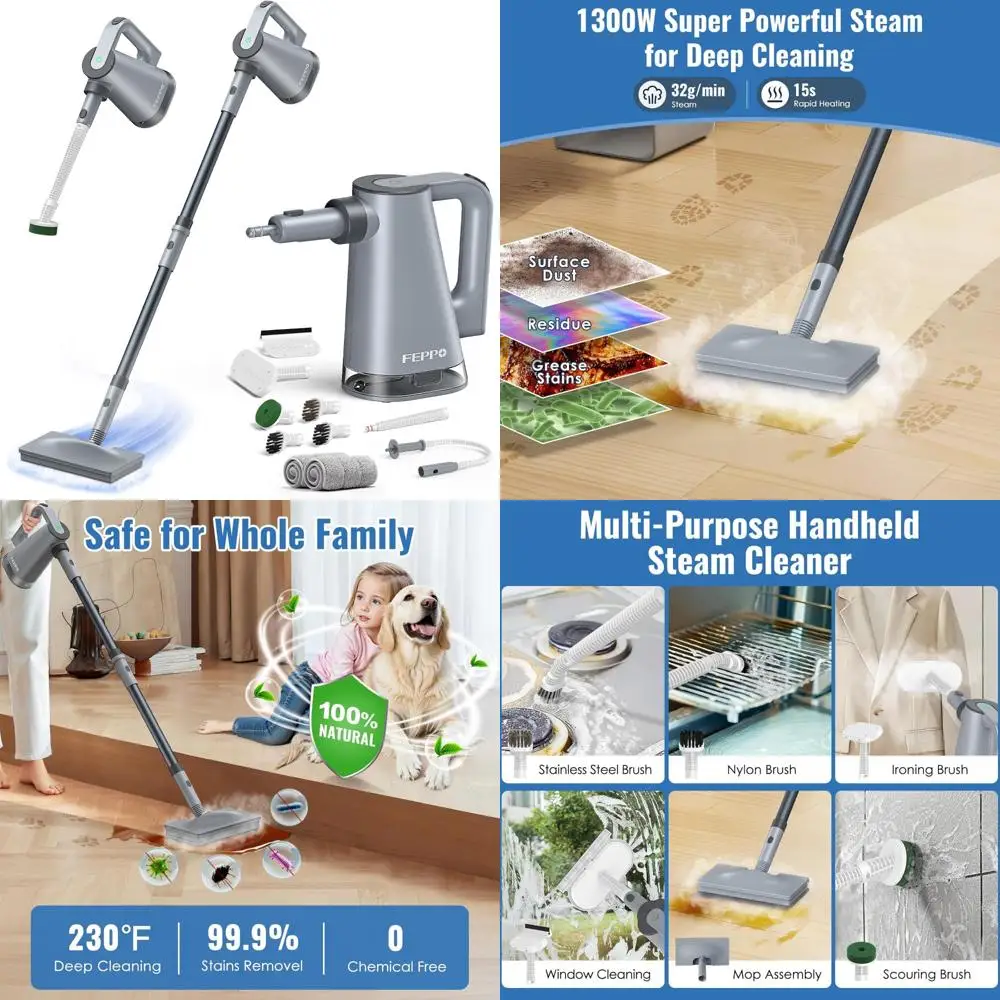 Мощный 230 ° Пароочиститель F, нагрев 15 секунд, многоцелевая домашняя уборка пола, функциональная паровая швабра 10-в-1 и ручная очистка
Мощный 230 ° Пароочиститель F, нагрев 15 секунд, многоцелевая домашняя уборка пола, функциональная паровая швабра 10-в-1 и ручная очистка