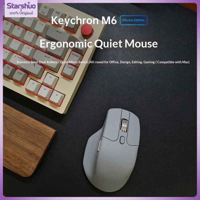 Беспроводная эргономичная мышь Keychron M6 Master Edition INTOMAZE (совместная разработка), три режима подключения, с двойными колесиками из нержавеющей стали, бесшумные клики
Беспроводная эргономичная мышь Keychron M6 Master Edition INTOMAZE (совместная разработка), три режима подключения, с двойными колесиками из нержавеющей стали, бесшумные клики