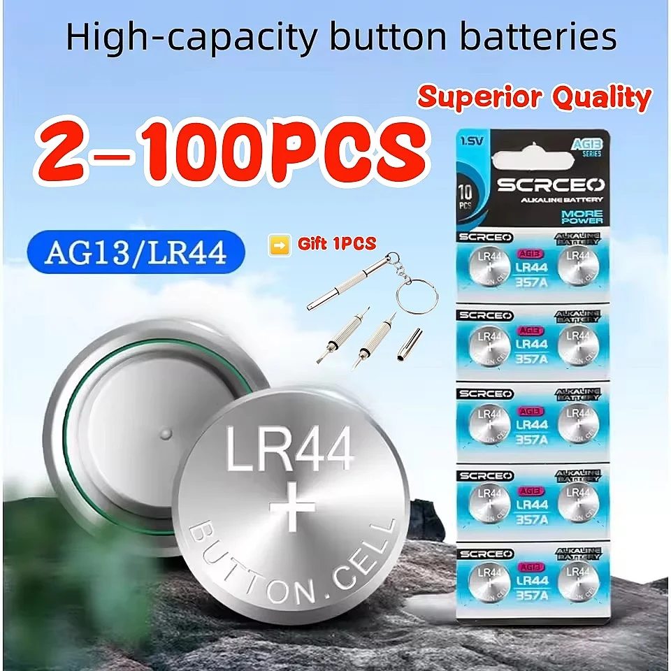 2-100PCS LR44 AG13 1.5V Alkaline Button Cell Battery SR44/LR1154/357 Compatible for Watch, Toy, Calculator, Remote, Key Fob
2-100PCS LR44 AG13 1.5V Alkaline Button Cell Battery SR44/LR1154/357 Compatible for Watch, Toy, Calculator, Remote, Key Fob