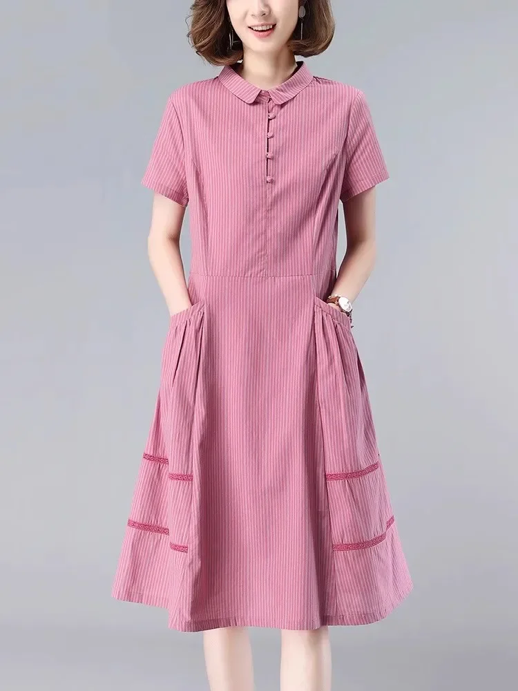 Pop Cotton Dresses Women New Summer Peter Pan Collar Short Sleeve Vintage Stripe Midi Dresses Buttons Patchwork Daily Dress
Pop Cotton Dresses Women New Summer Peter Pan Collar Short Sleeve Vintage Stripe Midi Dresses Buttons Patchwork Daily Dress