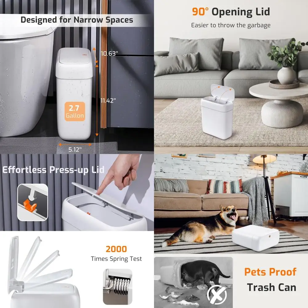 Тонкий пластиковый мусорный бак на 10 л с выдвижной крышкой, устойчивая к собакам мусорная корзина для компактных помещений на кухне, спальне, офисе и многого другого - Whi
Тонкий пластиковый мусорный бак на 10 л с выдвижной крышкой, устойчивая к собакам мусорная корзина для компактных помещений на кухне, спальне, офисе и многого другого - Whi