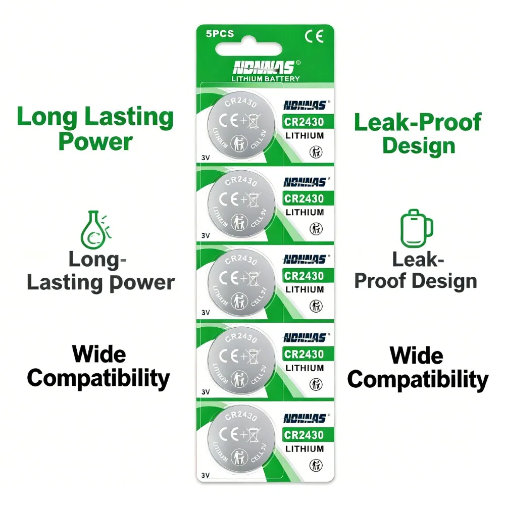 NDNNAS CR2430 3V Lithium Battery 5 Pack High Capacity Leak-Proof Coin Cell for Electronic Scale Clock Toy
NDNNAS CR2430 3V Lithium Battery 5 Pack High Capacity Leak-Proof Coin Cell for Electronic Scale Clock Toy