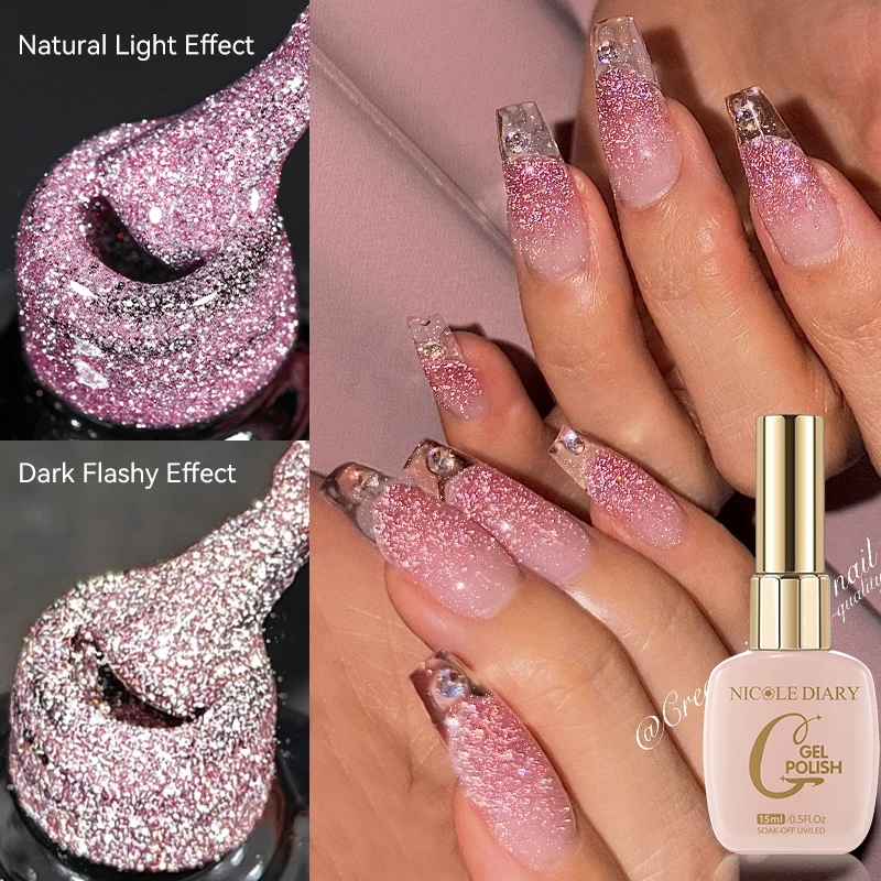 NICOLE DIARY 15ml Pink Reflective Nail Gel Polish Halloween Glitter Semi Permanent Soak Off UV Gel Effect Nail Art Manicure
NICOLE DIARY 15ml Pink Reflective Nail Gel Polish Halloween Glitter Semi Permanent Soak Off UV Gel Effect Nail Art Manicure