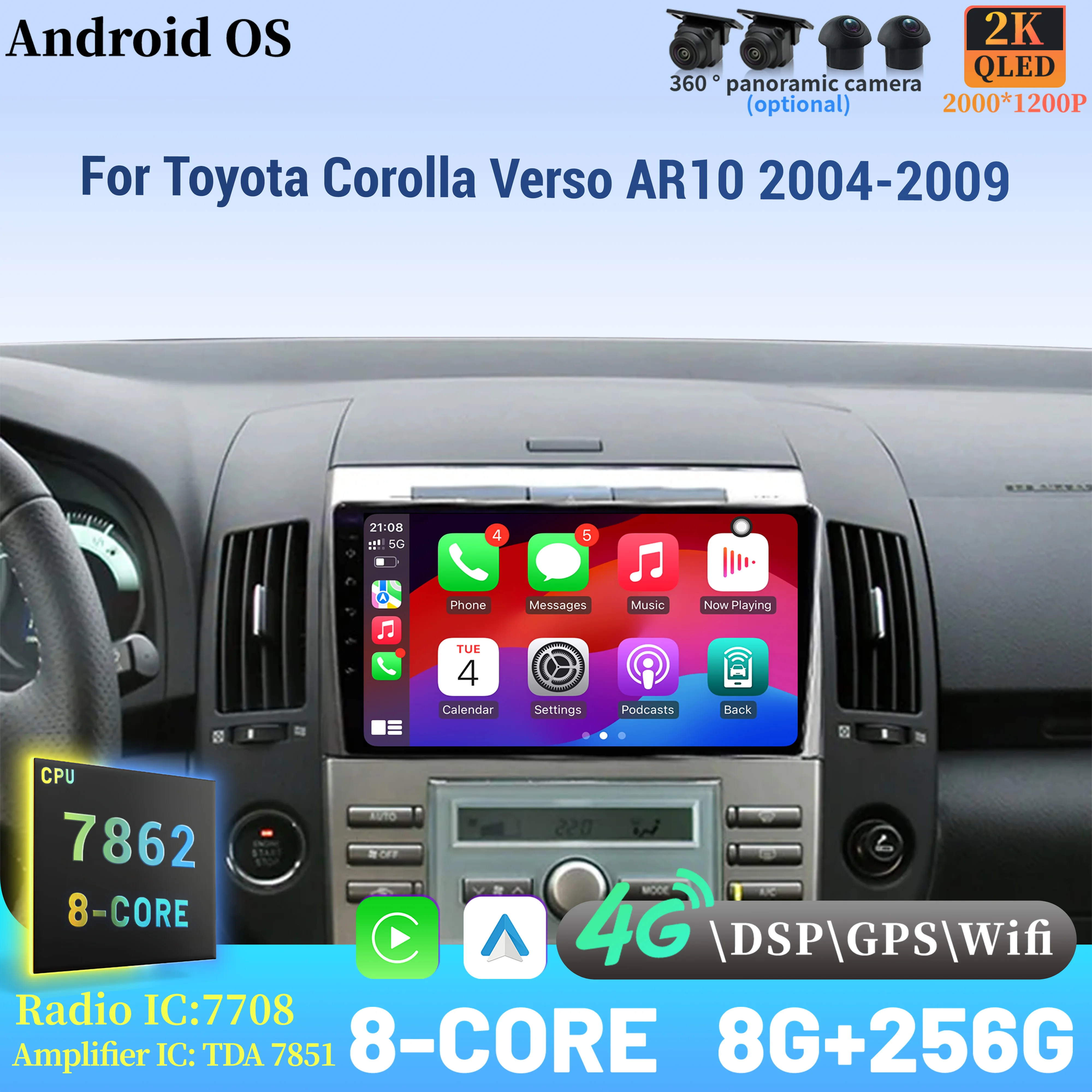 For Toyota Corolla Verso AR10 2004-2009 Wireless BT CarPlay Android 14 Radio Car Multimedia Player Touch 2K QLED Screen
For Toyota Corolla Verso AR10 2004-2009 Wireless BT CarPlay Android 14 Radio Car Multimedia Player Touch 2K QLED Screen
