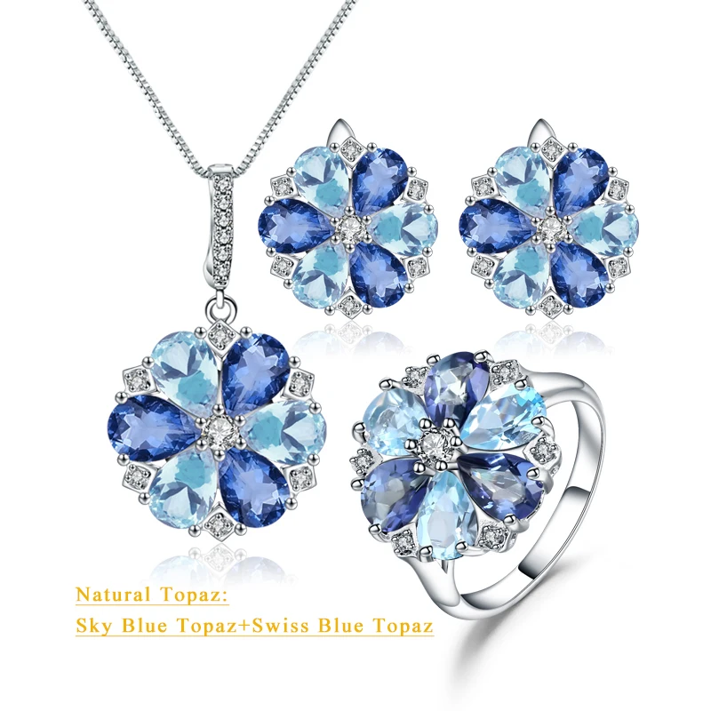 925 Sterling Silver Topaz Flower Cluster Jewelry Set - Unique Design Fashion for Women
925 Sterling Silver Topaz Flower Cluster Jewelry Set - Unique Design Fashion for Women