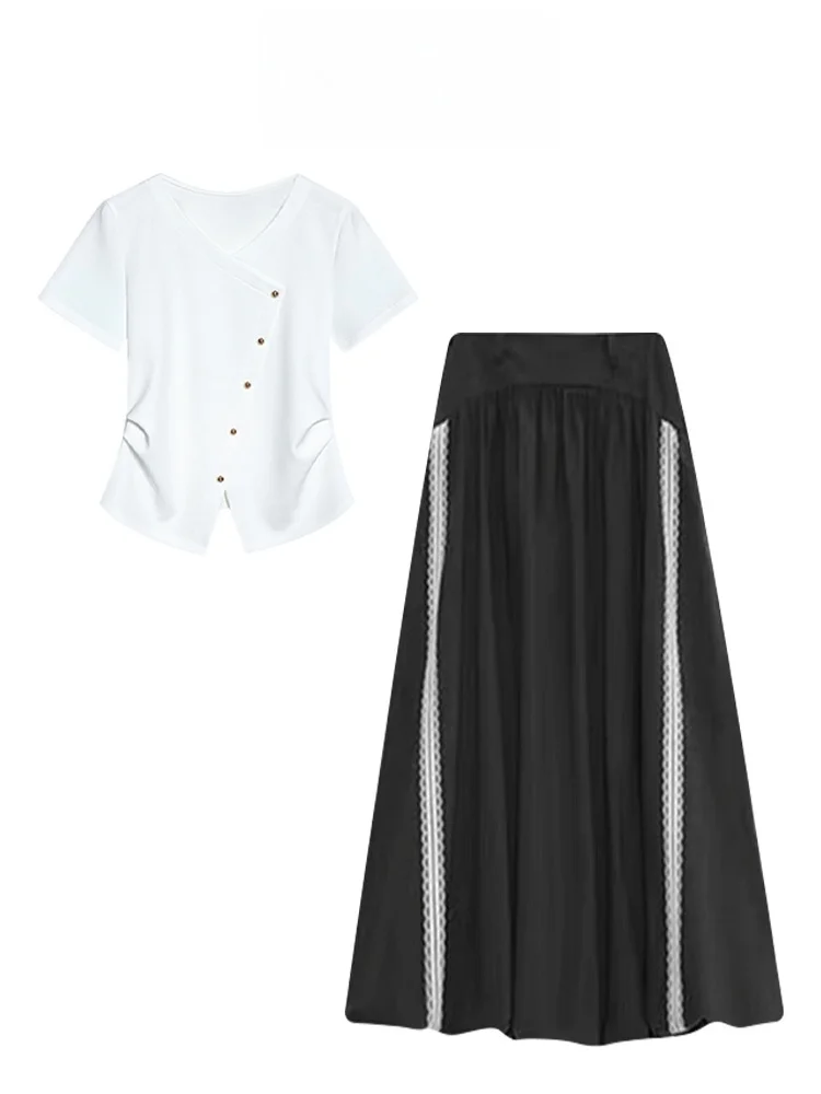 Korean Sle plus Size White ort Sve T-irt with Lace Trim Slimming f Skirt Faionable Summer Clothing Set
Korean Sle plus Size White ort Sve T-irt with Lace Trim Slimming f Skirt Faionable Summer Clothing Set