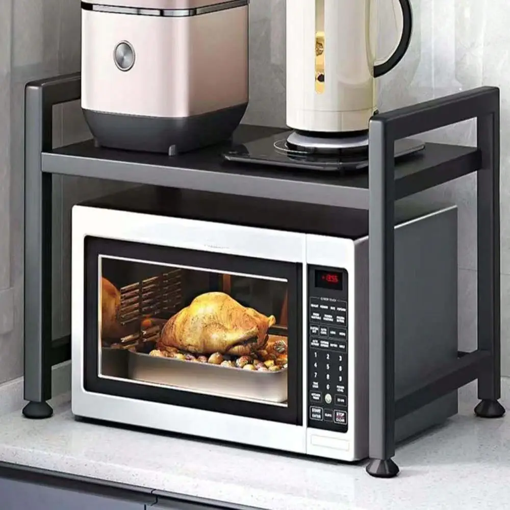 Oven Rack, Microwave Stand,Adjustable Shelf With 6 Hooks Microwave Shelf, Microwave Rack, Extendable Kitchen Microwave Stand, M