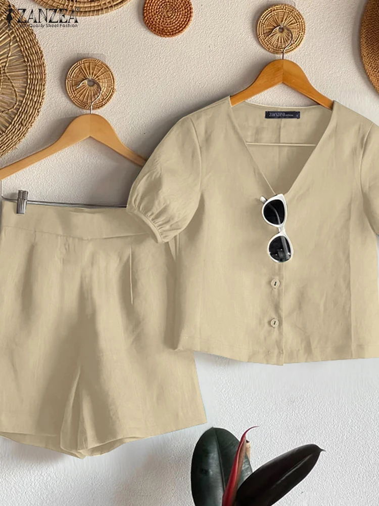 ZANZEA Summer Elegant Short Sleeve Shirt Short Sets 2PCS Outfits Women Solid Matching Sets Casual Holiday Tracksuits Oversize
ZANZEA Summer Elegant Short Sleeve Shirt Short Sets 2PCS Outfits Women Solid Matching Sets Casual Holiday Tracksuits Oversize