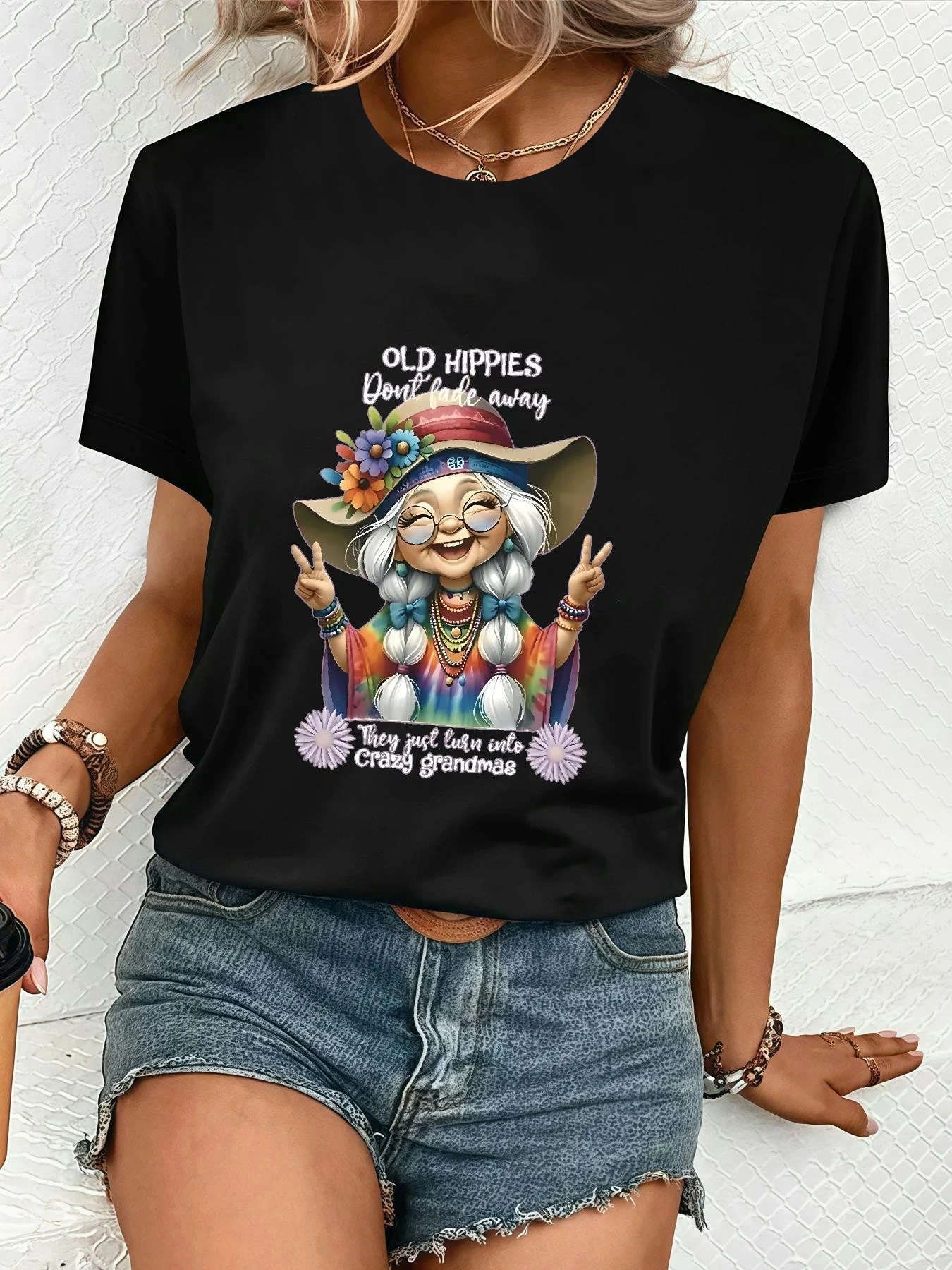 Women's O-Neck Short Sleeve T-Shirt Hippie Grandma 60s Retro Print Woman Clothing Breathable Casual Vintage Outfits Y2k Clothes
Women's O-Neck Short Sleeve T-Shirt Hippie Grandma 60s Retro Print Woman Clothing Breathable Casual Vintage Outfits Y2k Clothes