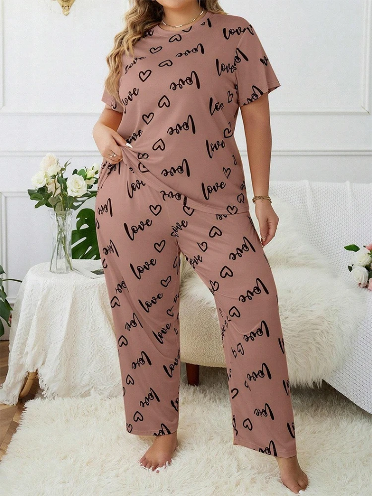 5XL Plus Size Women's Pajama Set Love Printing Round Neck Short-sleeved Trousers Sleepwear Enlarged and Fattened Loungewear 
5XL Plus Size Women's Pajama Set Love Printing Round Neck Short-sleeved Trousers Sleepwear Enlarged and Fattened Loungewear