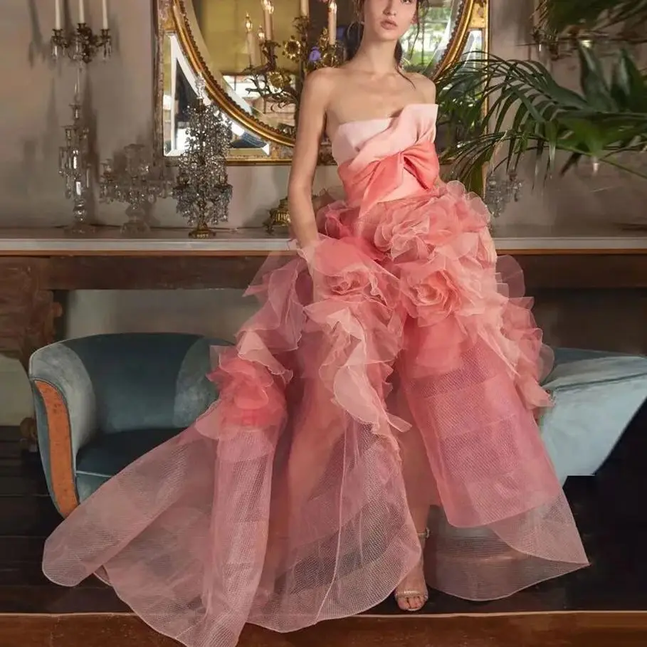 Elegant 3D Floral Evening Dress Pink Strapless Unique Long Party Custom Made Pageant Gowns vestidos de noche
Elegant 3D Floral Evening Dress Pink Strapless Unique Long Party Custom Made Pageant Gowns vestidos de noche