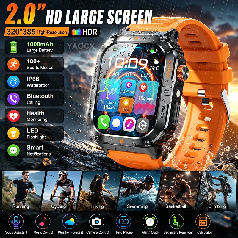 2026 Sports Smart Watch 2.0" HD Screen 100+ Sports Modes IP68 Waterproof Flashlight Health Monitor Message Reminder Smart Watch
2026 Sports Smart Watch 2.0" HD Screen 100+ Sports Modes IP68 Waterproof Flashlight Health Monitor Message Reminder Smart Watch