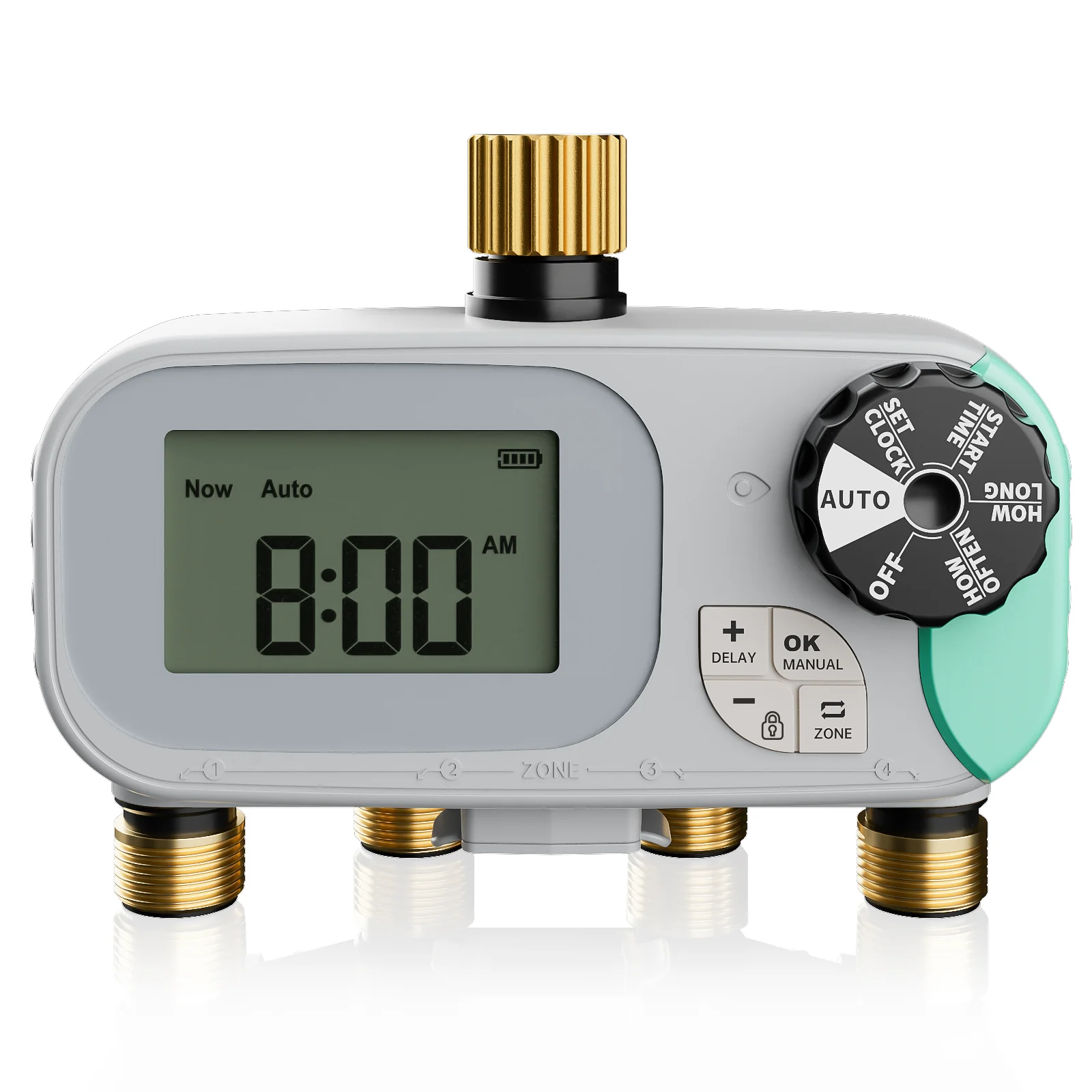4 Zone Brass Inlet&Outlet Water Hoses Timer Programmable Sprinkler Timer with Rain Delay/Manual/Automatic Lawn Irrigation System
4 Zone Brass Inlet&Outlet Water Hoses Timer Programmable Sprinkler Timer with Rain Delay/Manual/Automatic Lawn Irrigation System