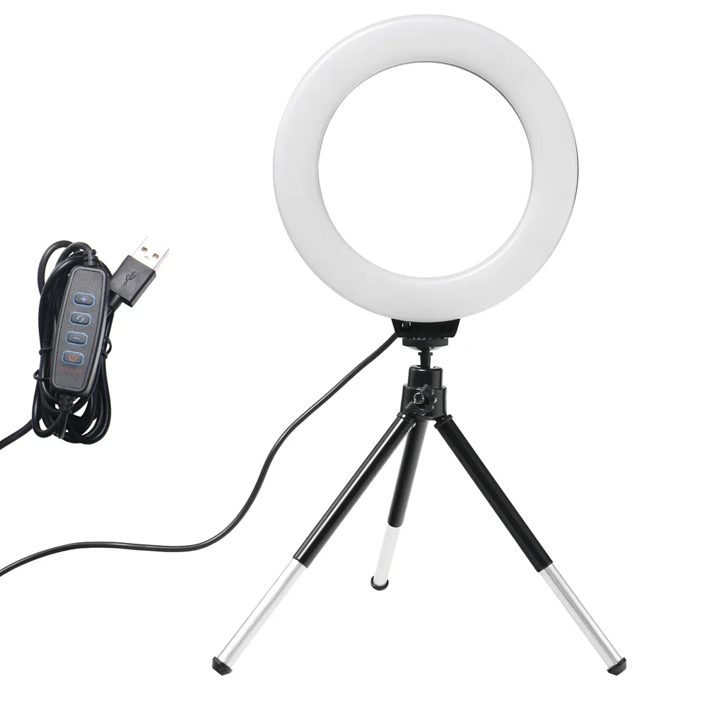 6 Inch Mini Selfie Ring Light Desktop LED Lamp With Tripod Stand USB Plug Dimmable Photography Video Light For YouTuber Vlog
6 Inch Mini Selfie Ring Light Desktop LED Lamp With Tripod Stand USB Plug Dimmable Photography Video Light For YouTuber Vlog