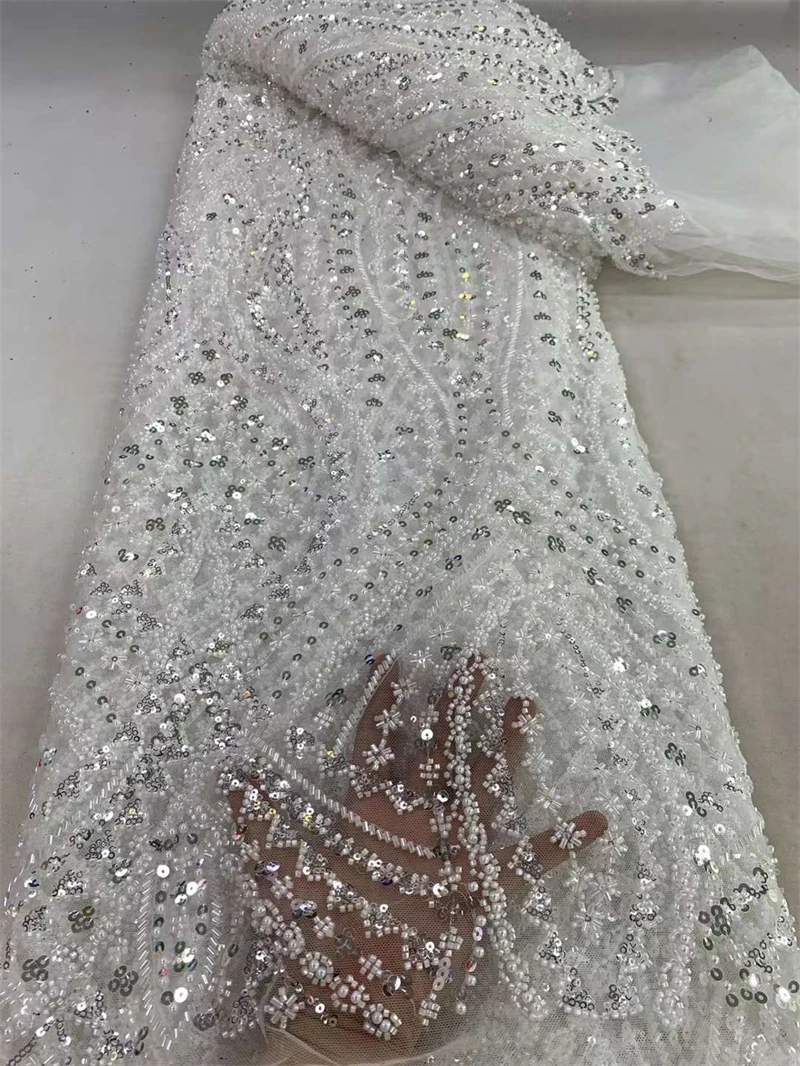 Handmade 3D Embroidery Net Lace Beads with Sequins for Women, Nigerian Fashion, Luxury Fabric, Wedding Dress,White, Hot Sale
Handmade 3D Embroidery Net Lace Beads with Sequins for Women, Nigerian Fashion, Luxury Fabric, Wedding Dress,White, Hot Sale
