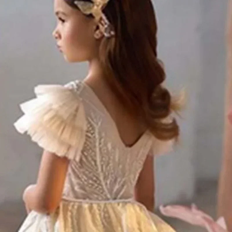 Custom Flower Girl Dress for Wedding First Christmas Party with Feather Trimmed Sleeves Beaded Bodice Satin Belt and Tiered Tull
Custom Flower Girl Dress for Wedding First Christmas Party with Feather Trimmed Sleeves Beaded Bodice Satin Belt and Tiered Tull