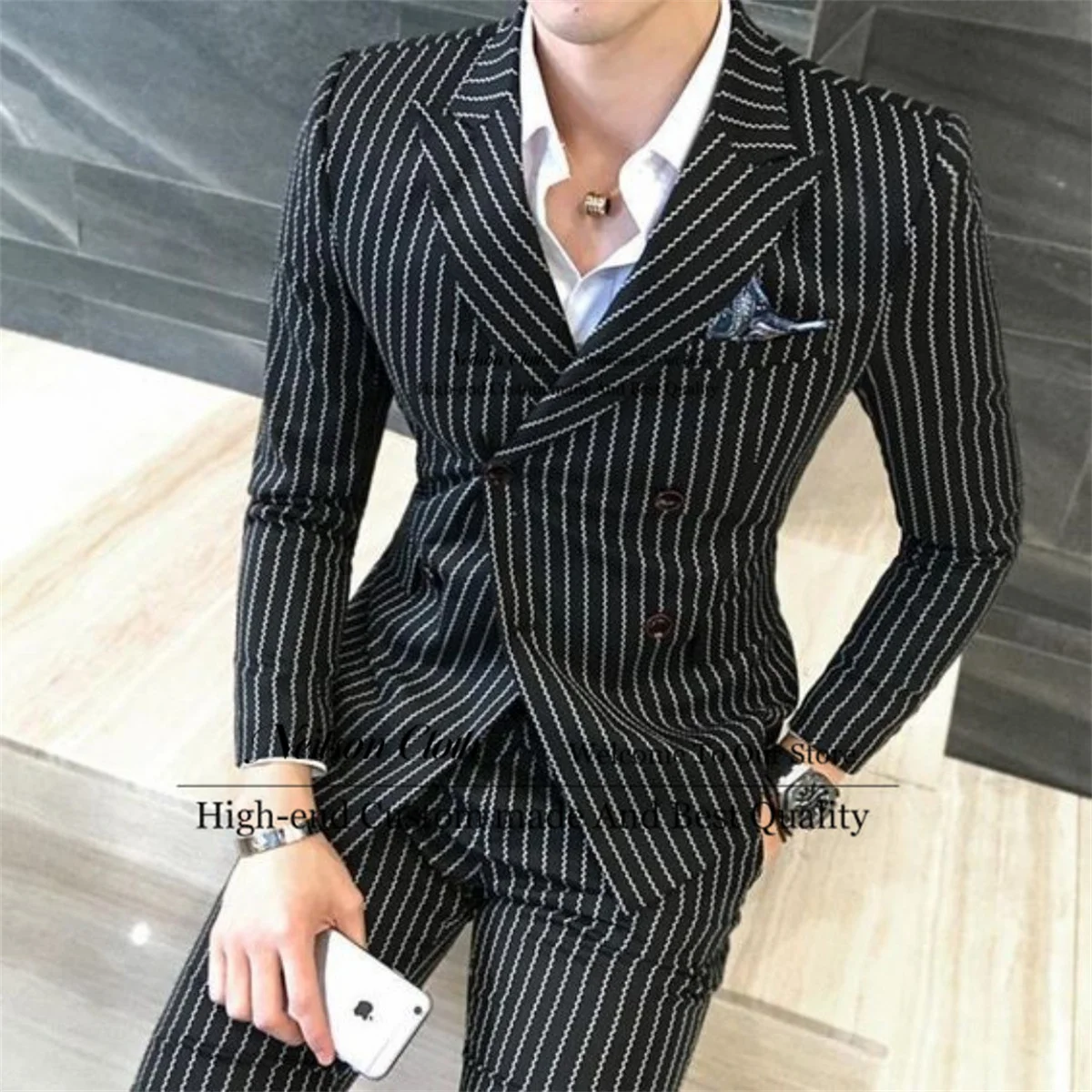 Fashion Black Male Prom Blazers 2 Pcs Sets Peaked Lapel Groom Wedding Tuxedos For Men Double Breasted Stripe Terno Masculino
Fashion Black Male Prom Blazers 2 Pcs Sets Peaked Lapel Groom Wedding Tuxedos For Men Double Breasted Stripe Terno Masculino