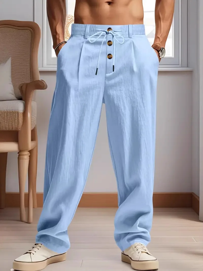 Men's Breathable Linen Casual Sports Beach Long Pants Spring Summer Loose Fit Straight Leg mid Waist Button Closure
Men's Breathable Linen Casual Sports Beach Long Pants Spring Summer Loose Fit Straight Leg mid Waist Button Closure