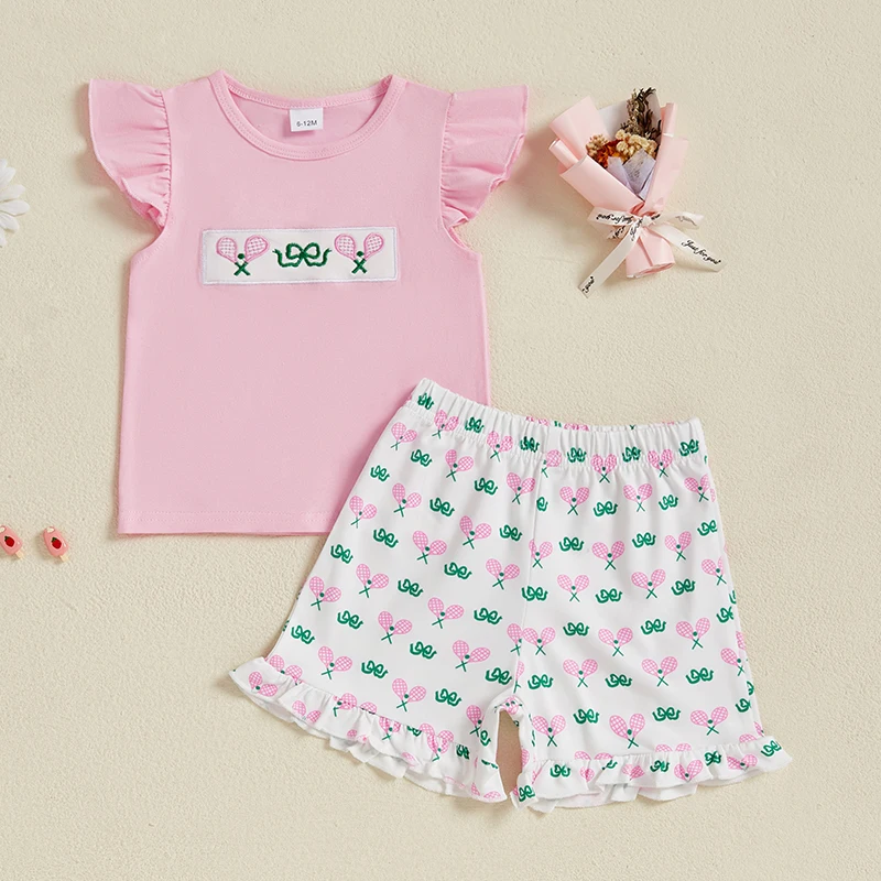 VISgogo Toddler Baby Girl Summer Outfit Tennis Racket Embroidered Crew Neck Flying Sleeve Tops and Shorts 2 Pcs Set
VISgogo Toddler Baby Girl Summer Outfit Tennis Racket Embroidered Crew Neck Flying Sleeve Tops and Shorts 2 Pcs Set