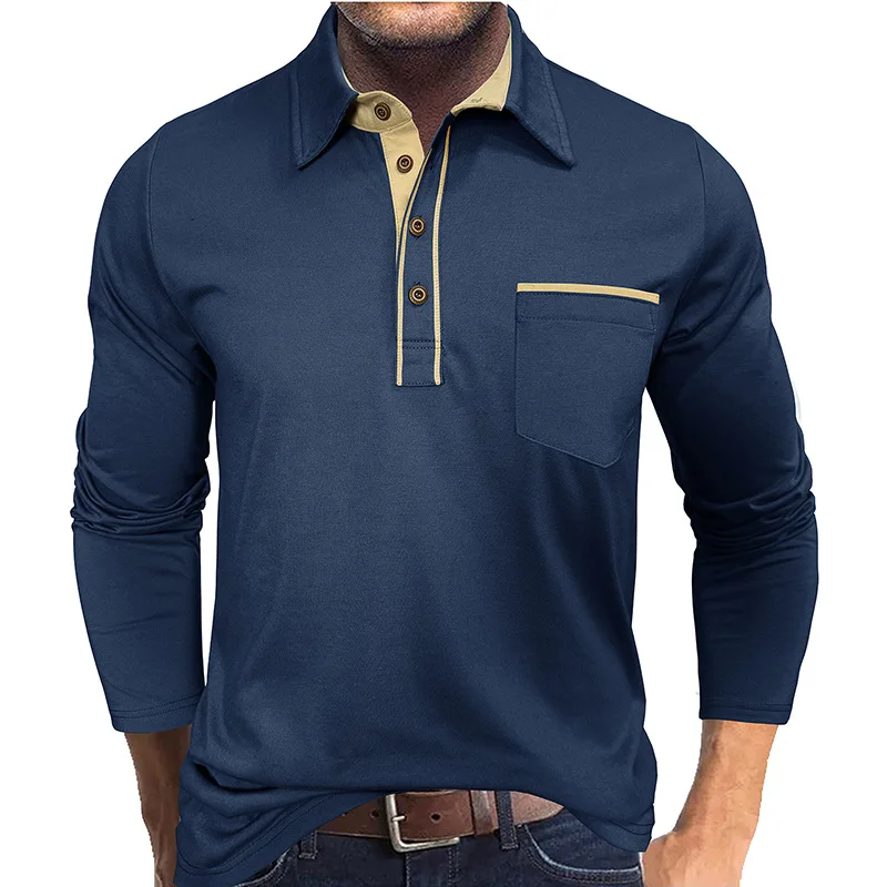 Lapel Contrasting Pocket Long Sleeve POLO Shirt 2026 Spring and Autumn Men's Casual Button Daily T-Shirt
Lapel Contrasting Pocket Long Sleeve POLO Shirt 2026 Spring and Autumn Men's Casual Button Daily T-Shirt
