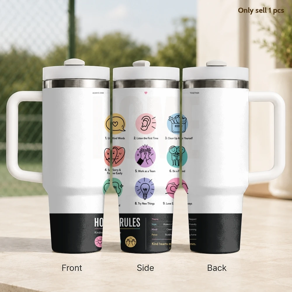 Positive House Rules Vacuum Flasks 40oz Stainless Steel Insulated Tumbler With Handle & Straw Leakproof Travel Mug
Positive House Rules Vacuum Flasks 40oz Stainless Steel Insulated Tumbler With Handle & Straw Leakproof Travel Mug