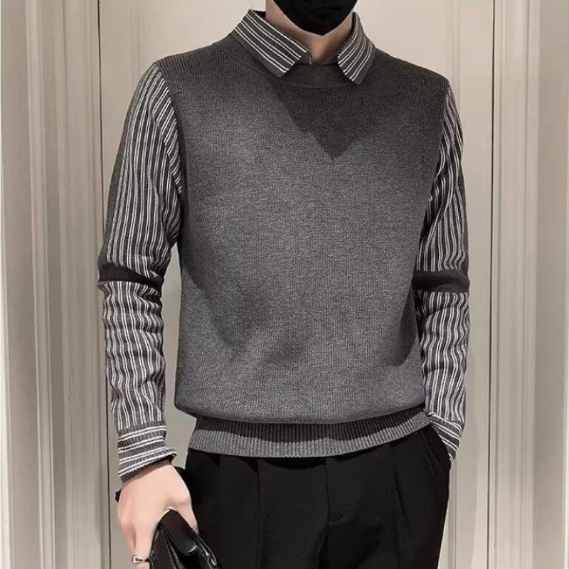 Fake 2 Pieces Shirt Collar Men's Knitted Sweater/Male Slim Fit Striped Casual Pullover/Man Long Sleeve Sweaters 3XL-M
Fake 2 Pieces Shirt Collar Men's Knitted Sweater/Male Slim Fit Striped Casual Pullover/Man Long Sleeve Sweaters 3XL-M