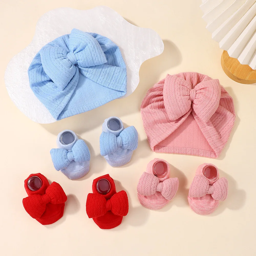 Waffle Texture Turban Hat And Sock Set Solid Color Large Bowknot Headwear Matching Footwear For Newborn Baby Shower Gift
Waffle Texture Turban Hat And Sock Set Solid Color Large Bowknot Headwear Matching Footwear For Newborn Baby Shower Gift