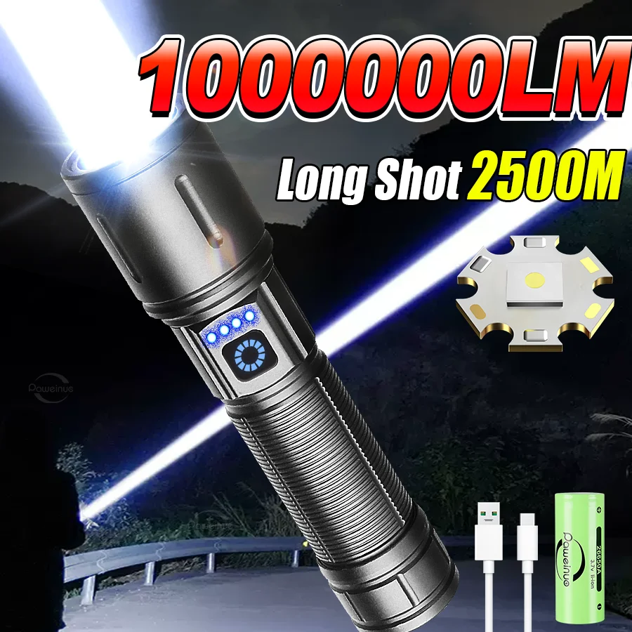 NEW 1000000LM Ultra Bright Flashlights Rechargeable Tactical Torch 26650 Powerful Flashlight Portable Lamp Camping Lantern
NEW 1000000LM Ultra Bright Flashlights Rechargeable Tactical Torch 26650 Powerful Flashlight Portable Lamp Camping Lantern