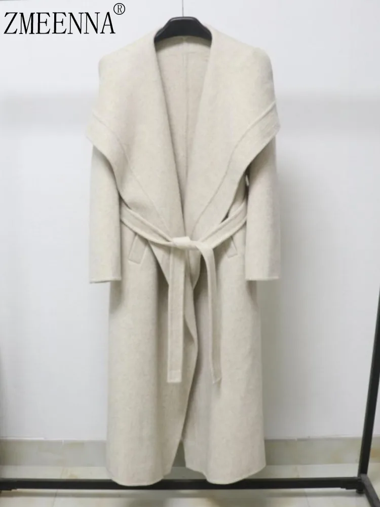 ZMEENNA Women's Waterfall Lapel Wool Blend Coat With Belted Waist Oversized Long Sleeve Warm Winter Outerwear ZM3889
ZMEENNA Women's Waterfall Lapel Wool Blend Coat With Belted Waist Oversized Long Sleeve Warm Winter Outerwear ZM3889