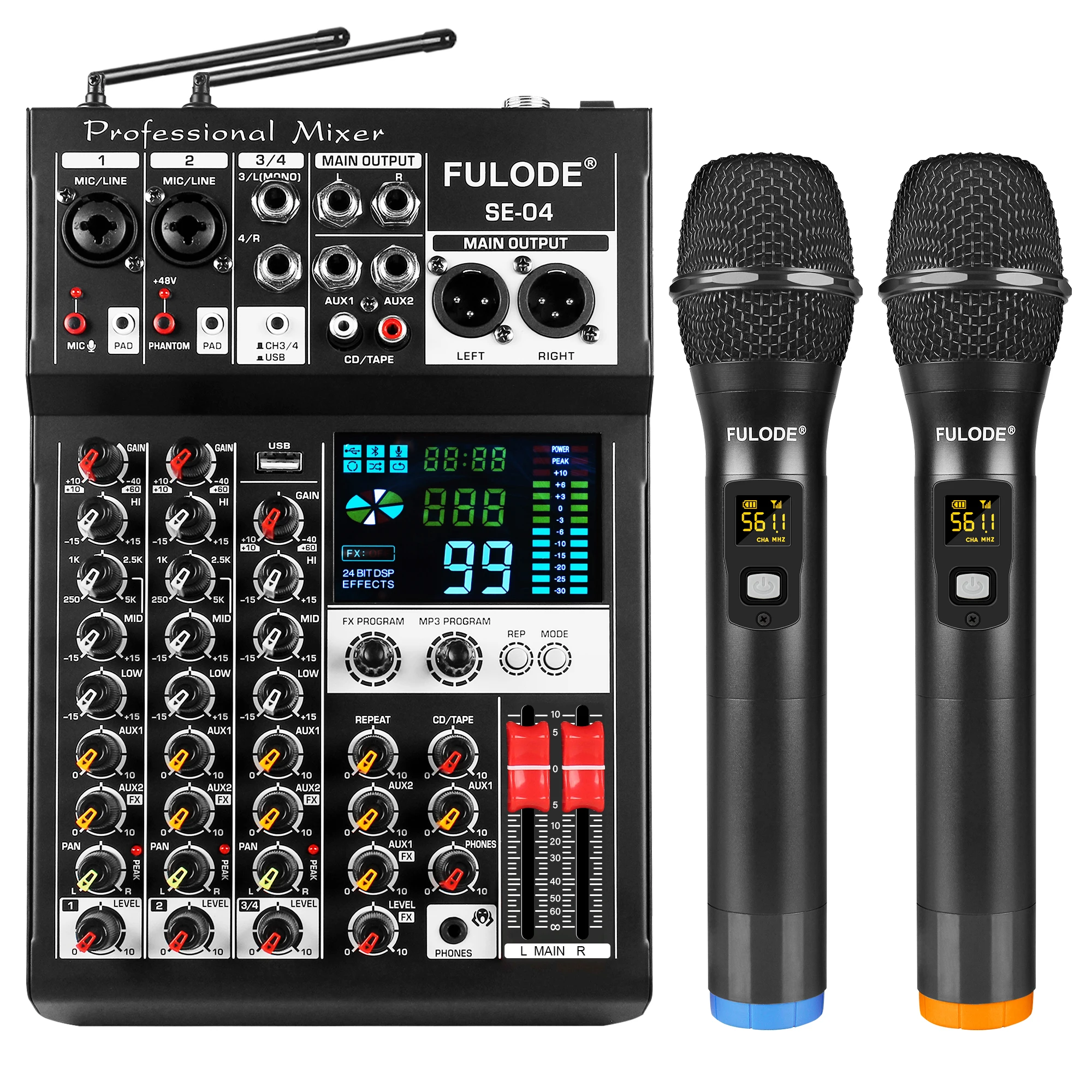 Профессиональный 4-канальный аудиомикшер FULUODE с беспроводным микрофоном UHF, USB, Bluetooth, караоке-системой и звуковой микшерной консолью
Профессиональный 4-канальный аудиомикшер FULUODE с беспроводным микрофоном UHF, USB, Bluetooth, караоке-системой и звуковой микшерной консолью