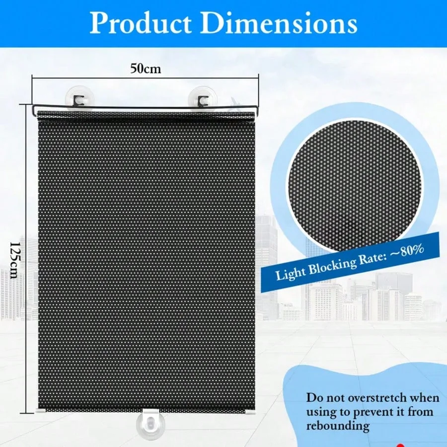 No-drill Suction Cup Type Sunshade Roller Blind, Universal for Home and Car Use, Blackout and Heat Insulation Curtain, Retractable Sun Protection Curtain, Window Cooling Device.
No-drill Suction Cup Type Sunshade Roller Blind, Universal for Home and Car Use, Blackout and Heat Insulation Curtain, Retractable Sun Protection Curtain, Window Cooling Device.