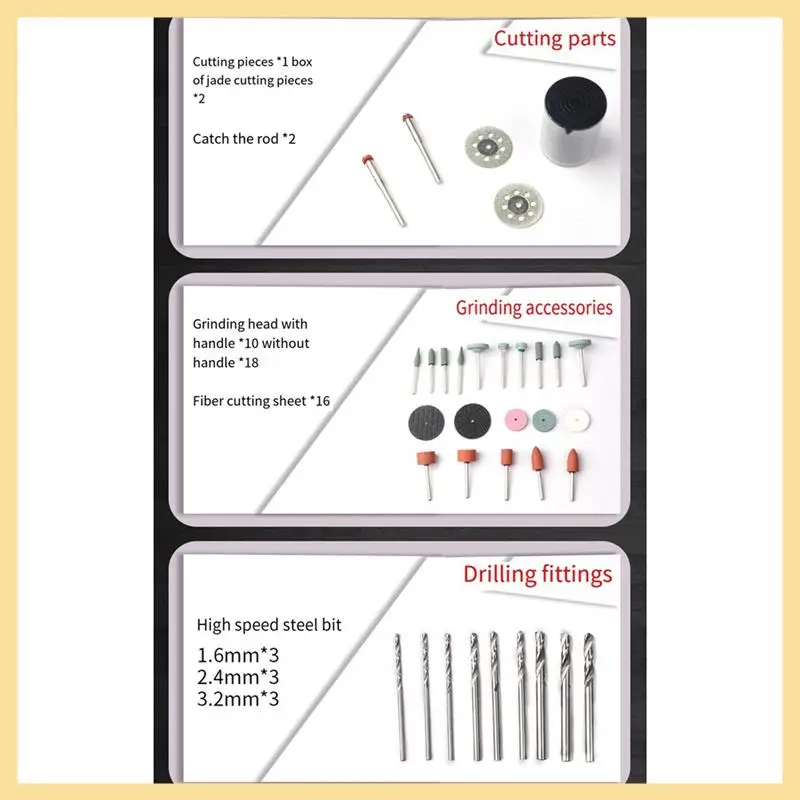 276PCS Electric Grinder Parts Kit Woodworking Root Jewelry Jade Cutting Grinding Polishing Engraving Machine Portable
276PCS Electric Grinder Parts Kit Woodworking Root Jewelry Jade Cutting Grinding Polishing Engraving Machine Portable