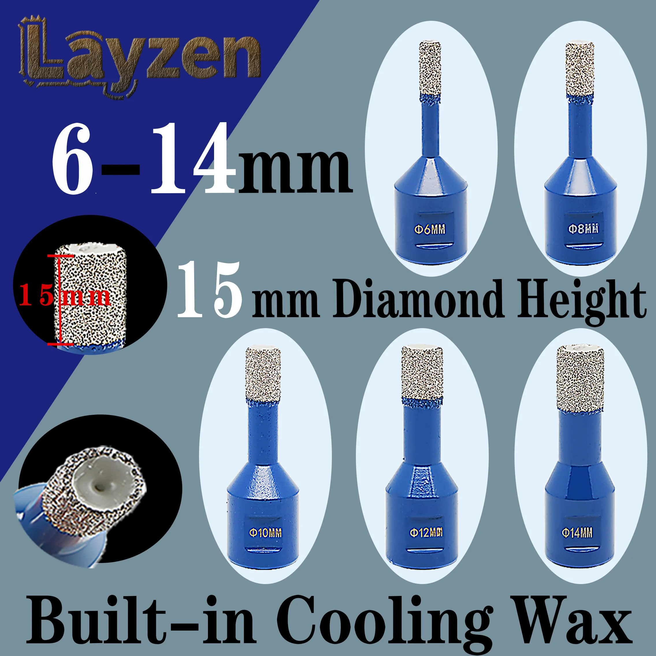 Layzen M14 Vacuum Brazed Diamond Core Bit Set 6/8/10/12/14mm 15mm Diamond Height Cooling Wax For Porcelain Tile Granite Marble
Layzen M14 Vacuum Brazed Diamond Core Bit Set 6/8/10/12/14mm 15mm Diamond Height Cooling Wax For Porcelain Tile Granite Marble