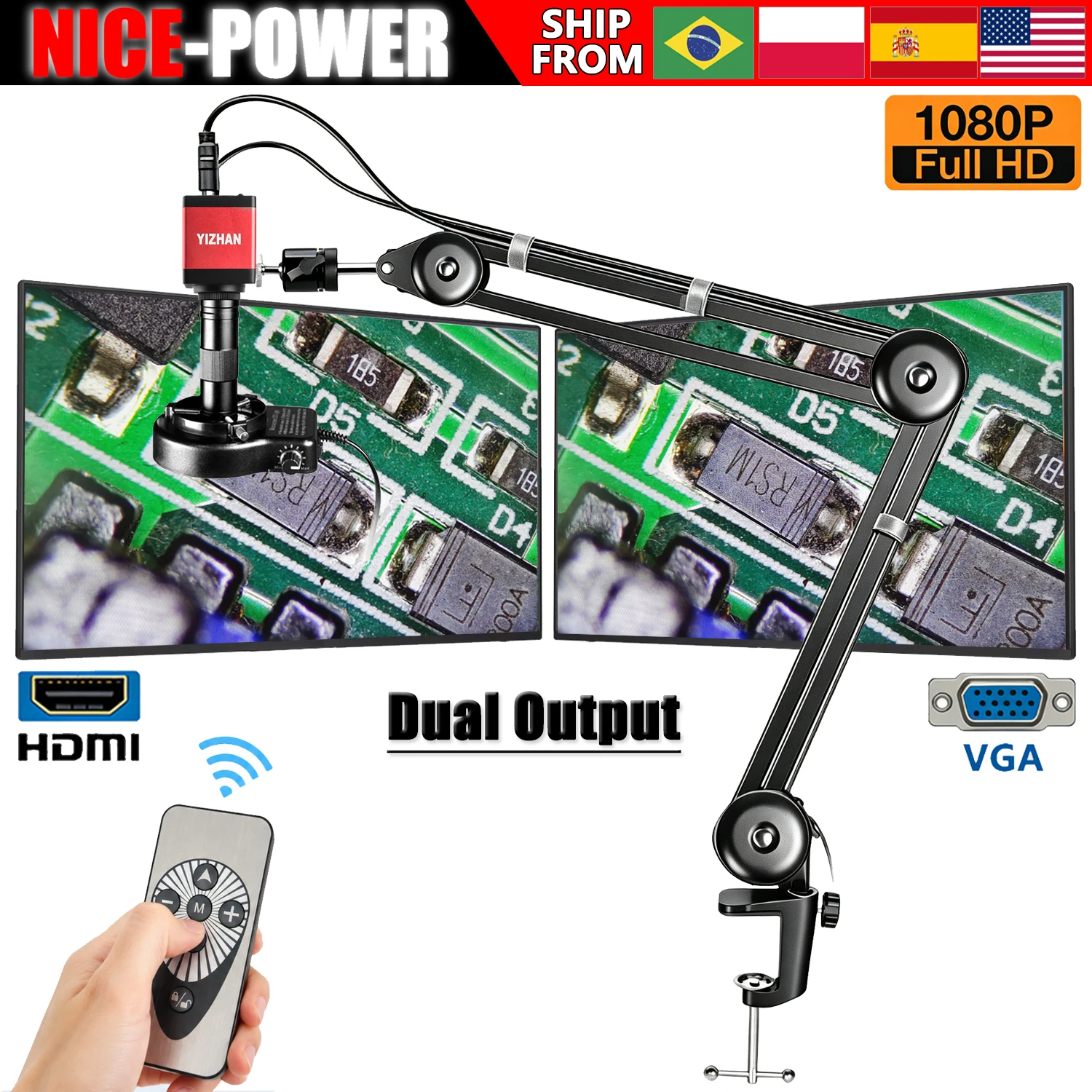 YIZHAN Digital Microscope For PCB Soldering Inspection, VGA HDMI Dual Output Microscope, 150X C-Mount Lens, Reinforced Boom Arm
YIZHAN Digital Microscope For PCB Soldering Inspection, VGA HDMI Dual Output Microscope, 150X C-Mount Lens, Reinforced Boom Arm