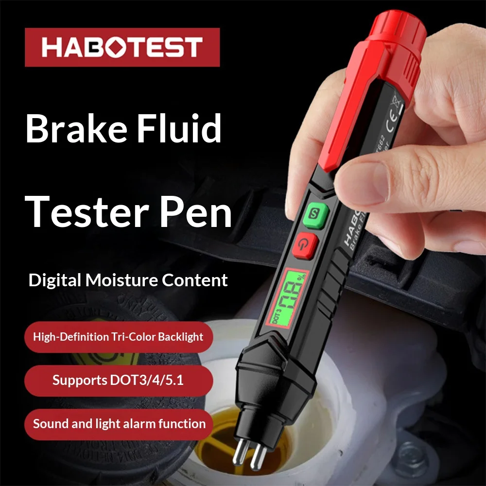 HABOTEST HT662 Brake Fluid Tester, Digital Moisture Detector for DOT3/4/5.1 with LCD & Alarm, Pen Design
HABOTEST HT662 Brake Fluid Tester, Digital Moisture Detector for DOT3/4/5.1 with LCD & Alarm, Pen Design