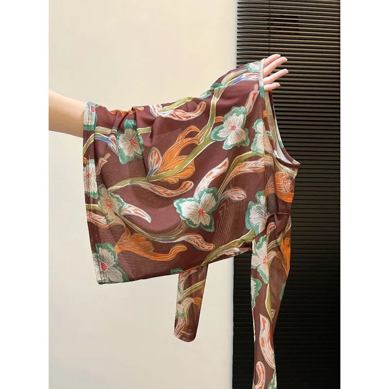 Women's Brown Floral Print Sheer Long Sleeve Crop Top
Women's Brown Floral Print Sheer Long Sleeve Crop Top