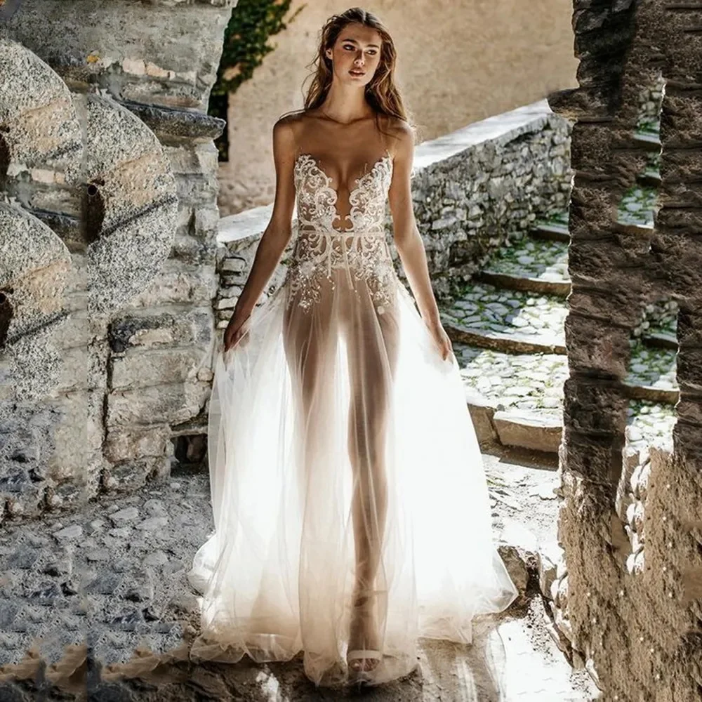 Customized Sexy See Through Wedding Dress Scoop Neck Sleeveless Backless Bridal Gown Sweep Train Floor Length Vestido De Novia
Customized Sexy See Through Wedding Dress Scoop Neck Sleeveless Backless Bridal Gown Sweep Train Floor Length Vestido De Novia