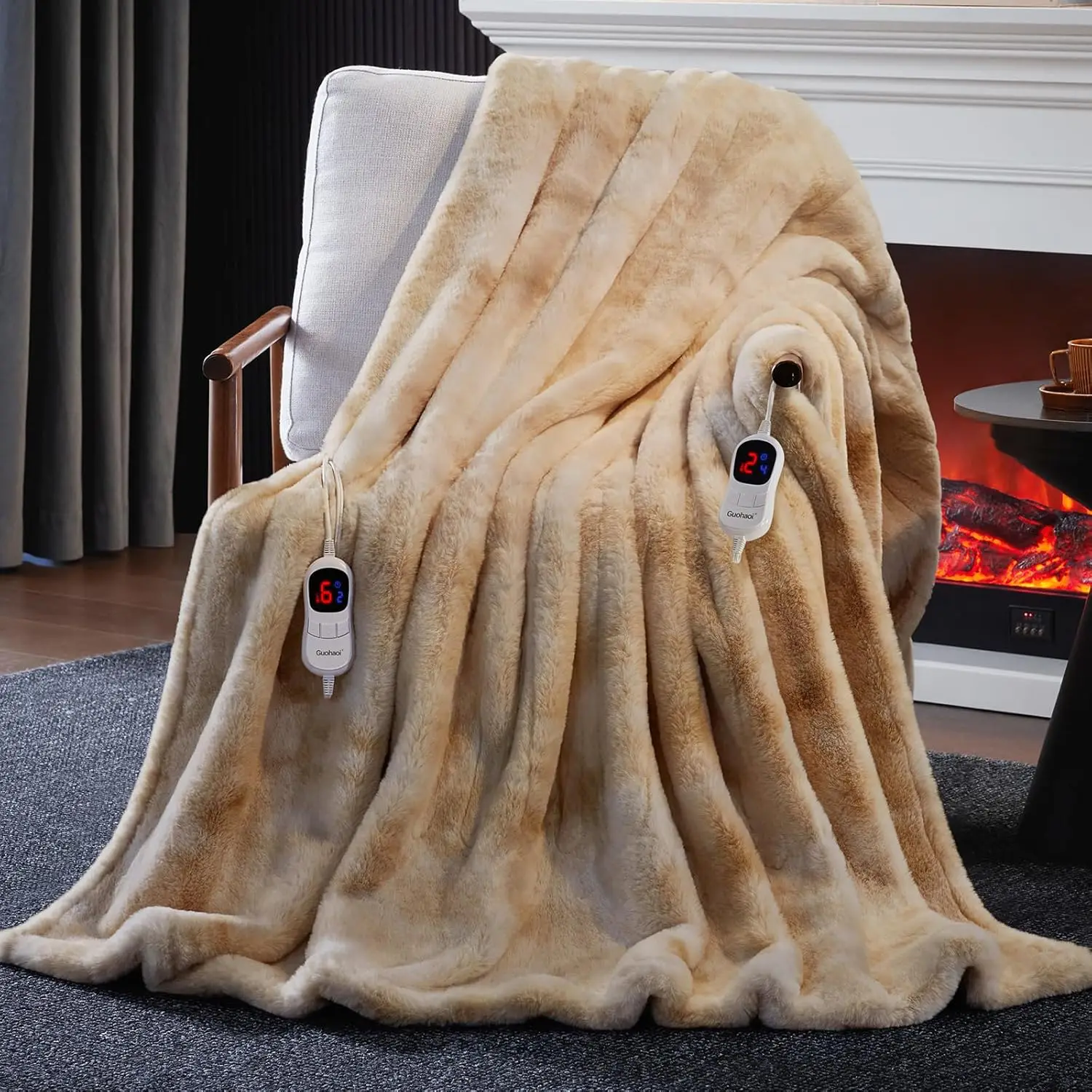 Electric Heated Throw Blanket, Soft Faux Rabbit Fur, 10 Heat Levels & 5 Timer, Dual-Controller, Machine Washable, 90"x100" Beige
Electric Heated Throw Blanket, Soft Faux Rabbit Fur, 10 Heat Levels & 5 Timer, Dual-Controller, Machine Washable, 90"x100" Beige