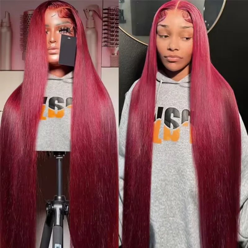 99j Burgundy Red Colored Straight Human Hair Wig 200 Density 36 Inches 13x6 HD Transparent Lace Front Wig For Women
99j Burgundy Red Colored Straight Human Hair Wig 200 Density 36 Inches 13x6 HD Transparent Lace Front Wig For Women