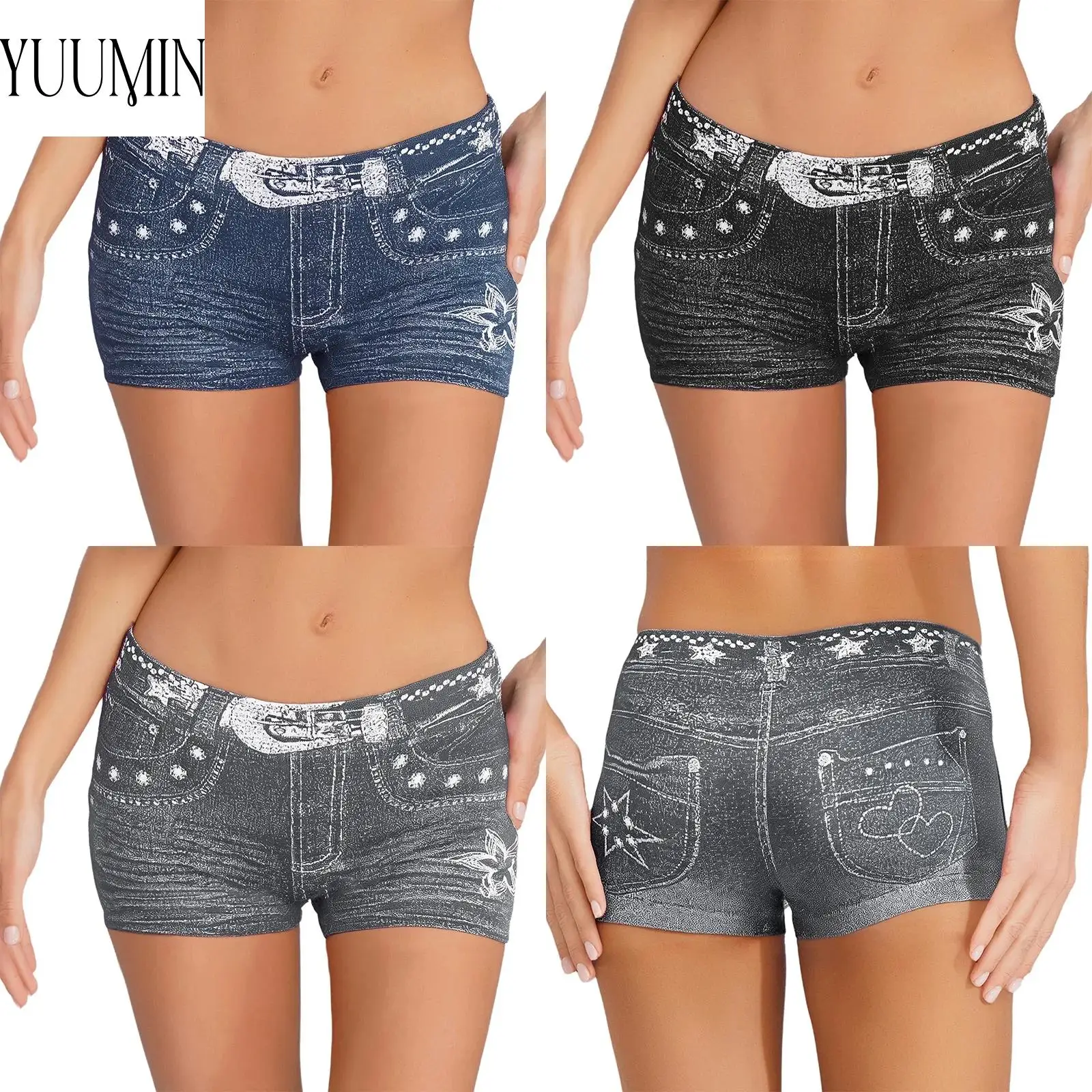 Women Breathable Denim Printed Stretchy Fitness Shorts Elastic Waistband Stretchy Hot Pant Panties Underwear for Running Workout
Women Breathable Denim Printed Stretchy Fitness Shorts Elastic Waistband Stretchy Hot Pant Panties Underwear for Running Workout