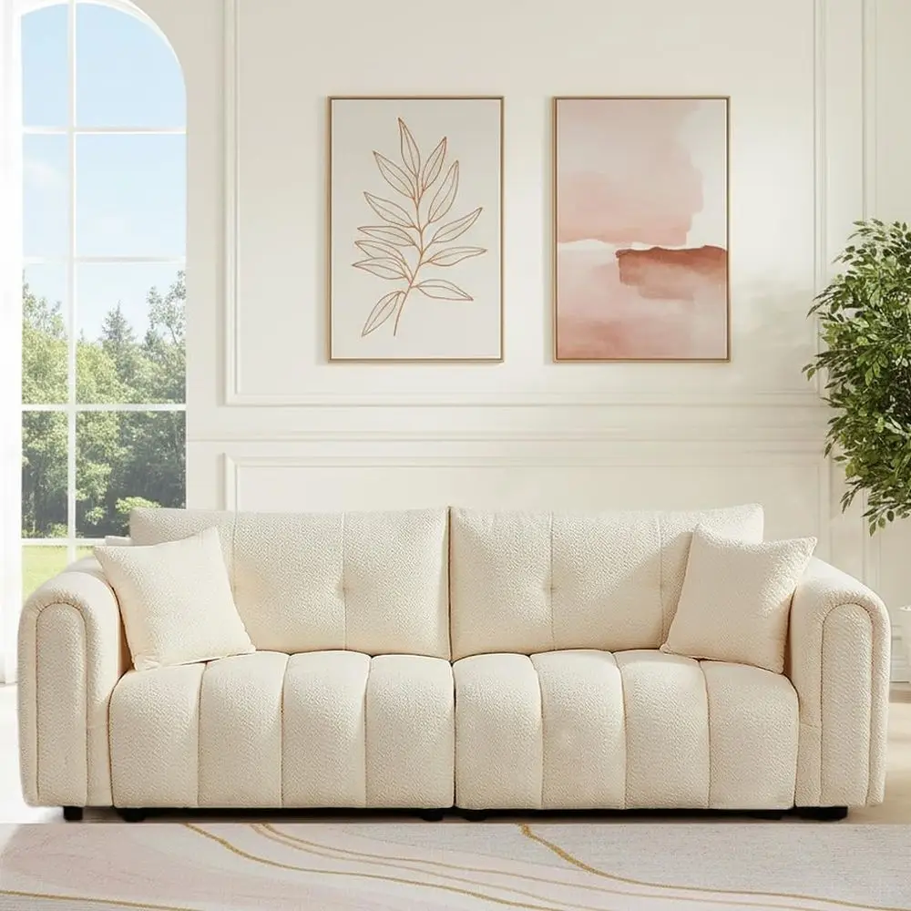 Oversized Cloud-Inspired Boucle Loveseat with Rolled Arms and Soft Pillows for Living Room in Cream White
Oversized Cloud-Inspired Boucle Loveseat with Rolled Arms and Soft Pillows for Living Room in Cream White