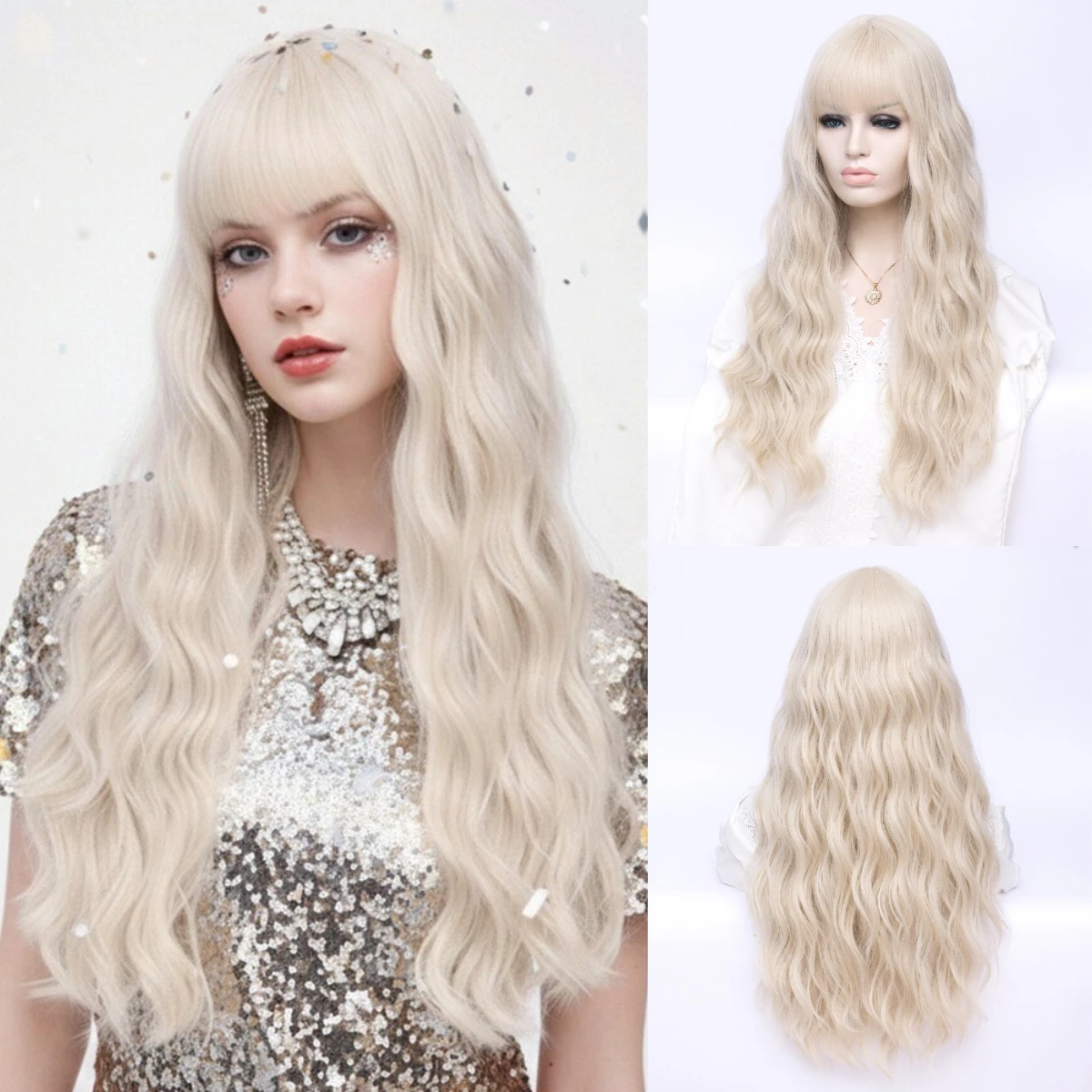 Platinum Blonde Wig With Bangs Women's Long Curly Hair Wig Synthetic Wig For Cosplay Costume Party Heat Resistant
Platinum Blonde Wig With Bangs Women's Long Curly Hair Wig Synthetic Wig For Cosplay Costume Party Heat Resistant