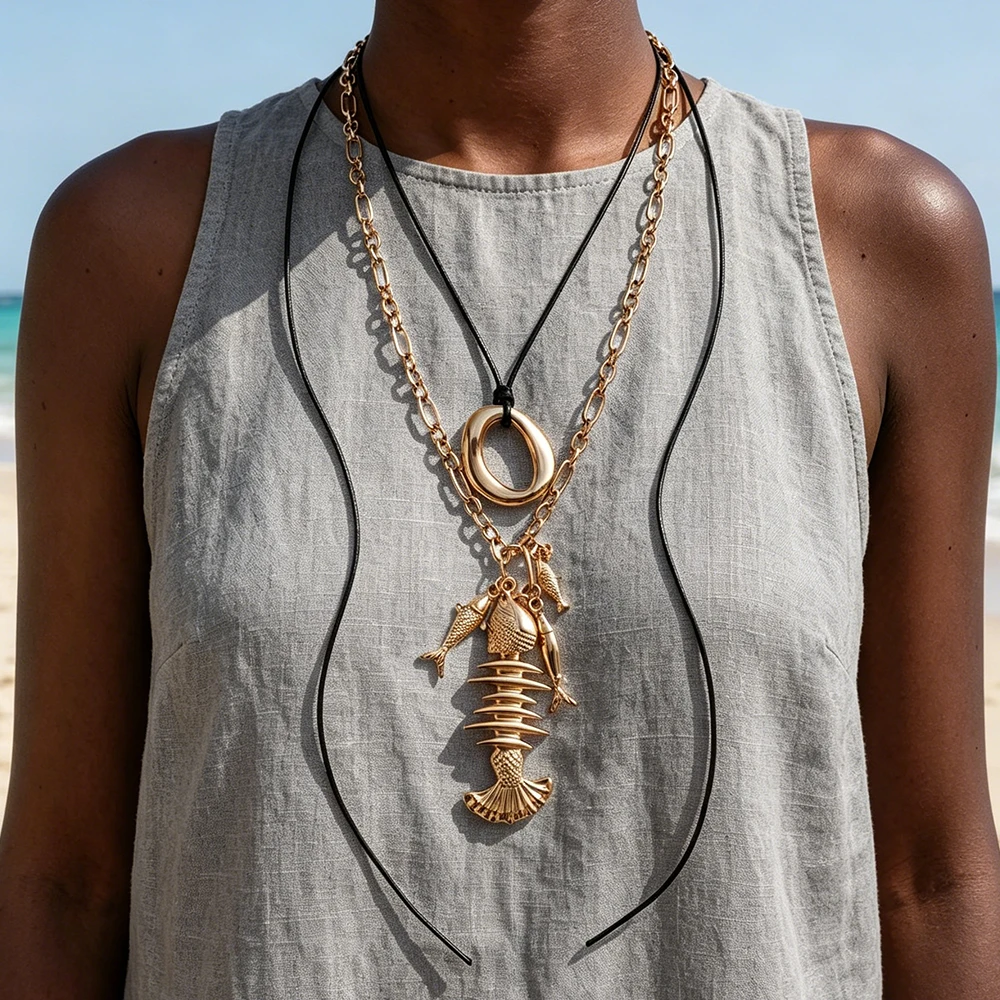 2Pcs/set Personality Metal Fishbone Pendant Necklaces for Women Bohemian Jewelry Summer Beach Party Accessories
2Pcs/set Personality Metal Fishbone Pendant Necklaces for Women Bohemian Jewelry Summer Beach Party Accessories