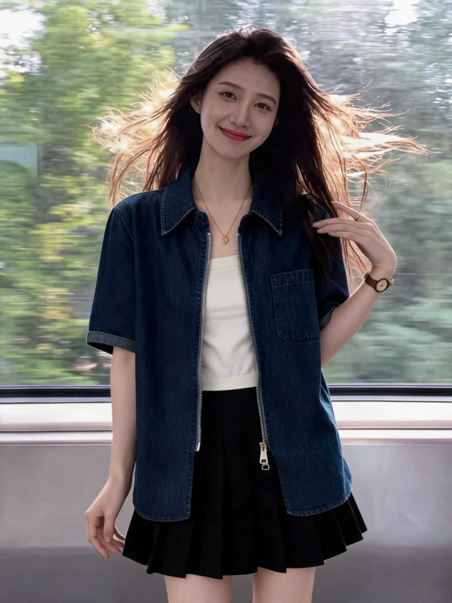 Slimming Design Collar Short Sleeve Denim Shirt Women's Summer New Large Size Fat MM Double Zipper Short Top
Slimming Design Collar Short Sleeve Denim Shirt Women's Summer New Large Size Fat MM Double Zipper Short Top