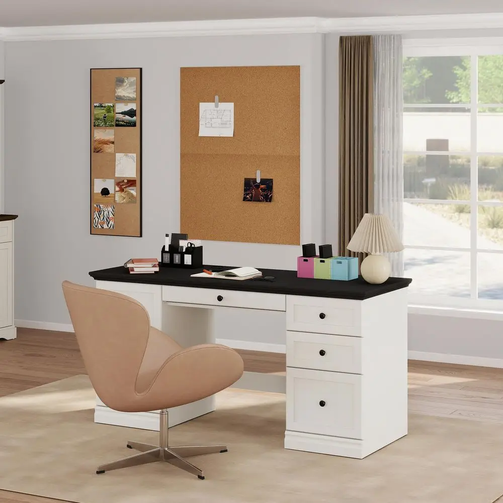 60.5 Executive Office Desk, Classic Computer Desk with File Drawer, Keyboard Tray Cabinet Storage, Farmhouse Wood Writing Desk
60.5 Executive Office Desk, Classic Computer Desk with File Drawer, Keyboard Tray Cabinet Storage, Farmhouse Wood Writing Desk